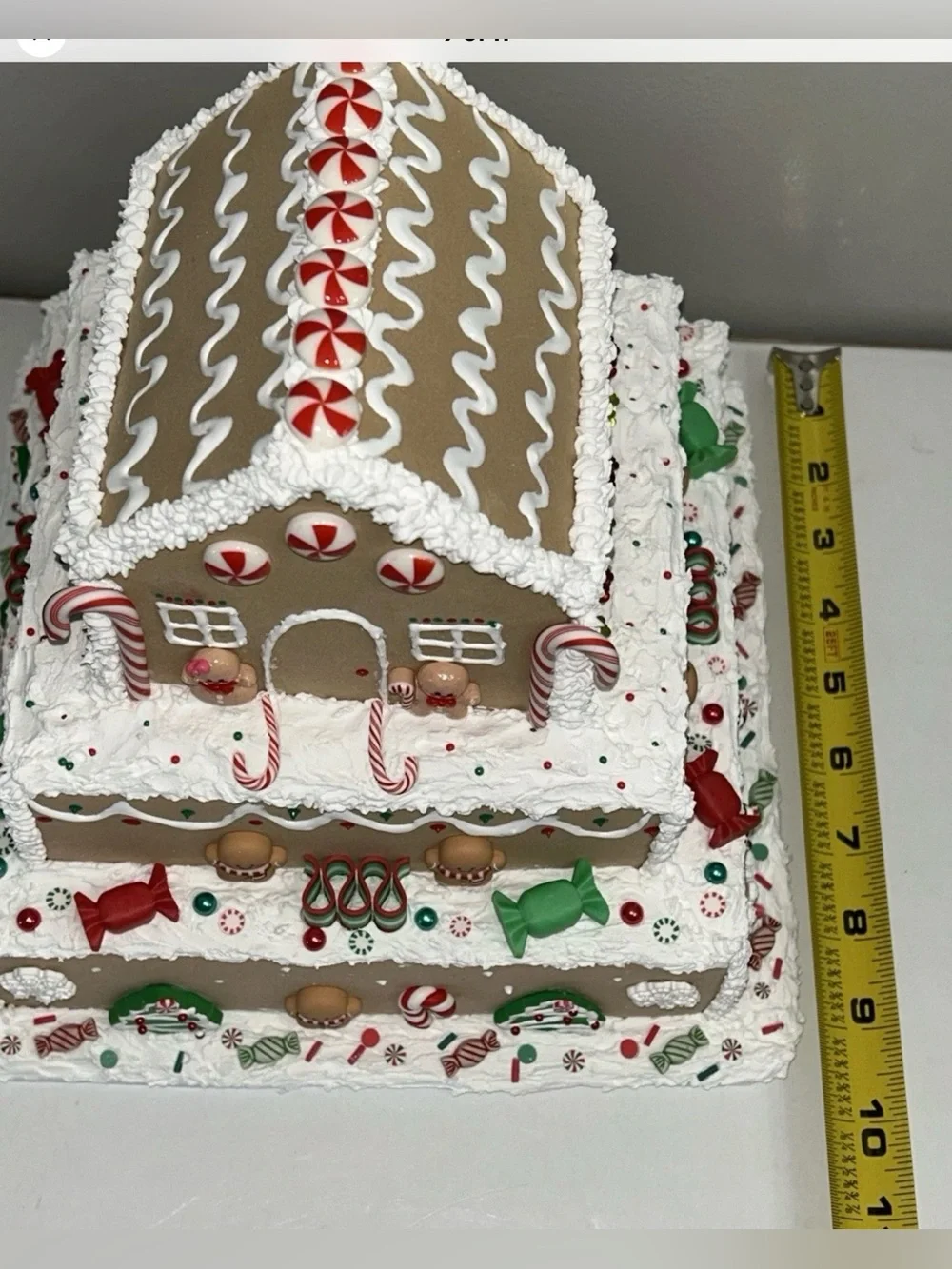 Fake Cake Gingerbread House Holiday Decor in Red & Green Handmade
